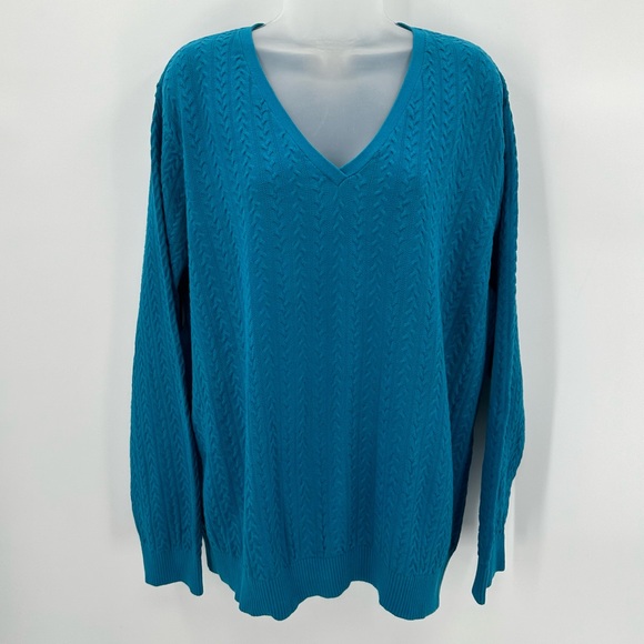 TALBOTS Sweater Womens 3X Plus Pima Cotton Knit Bright Blue Vneck Pullover FLAWS - Picture 1 of 11